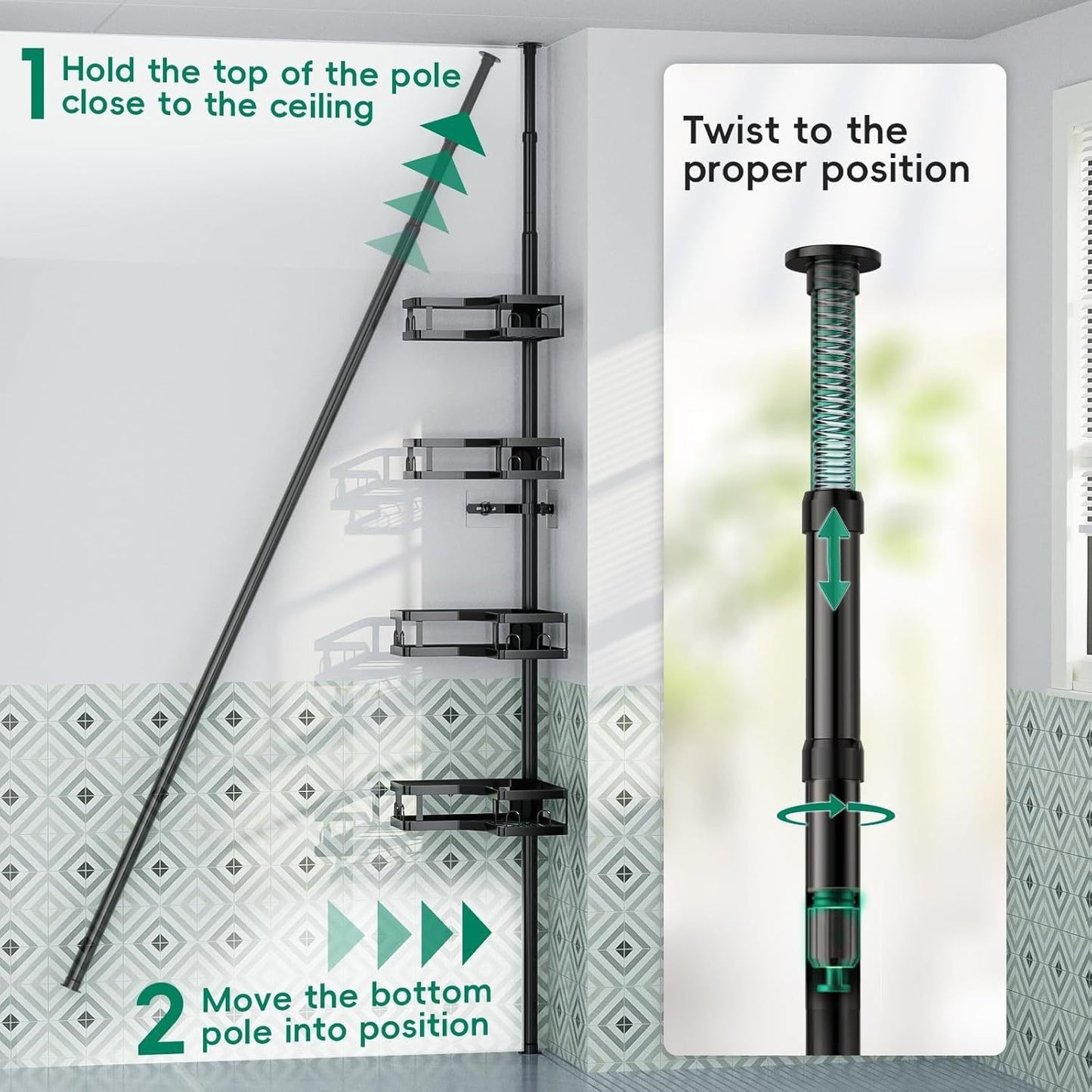 Adjustable No-Drill Bathroom Storage Rack