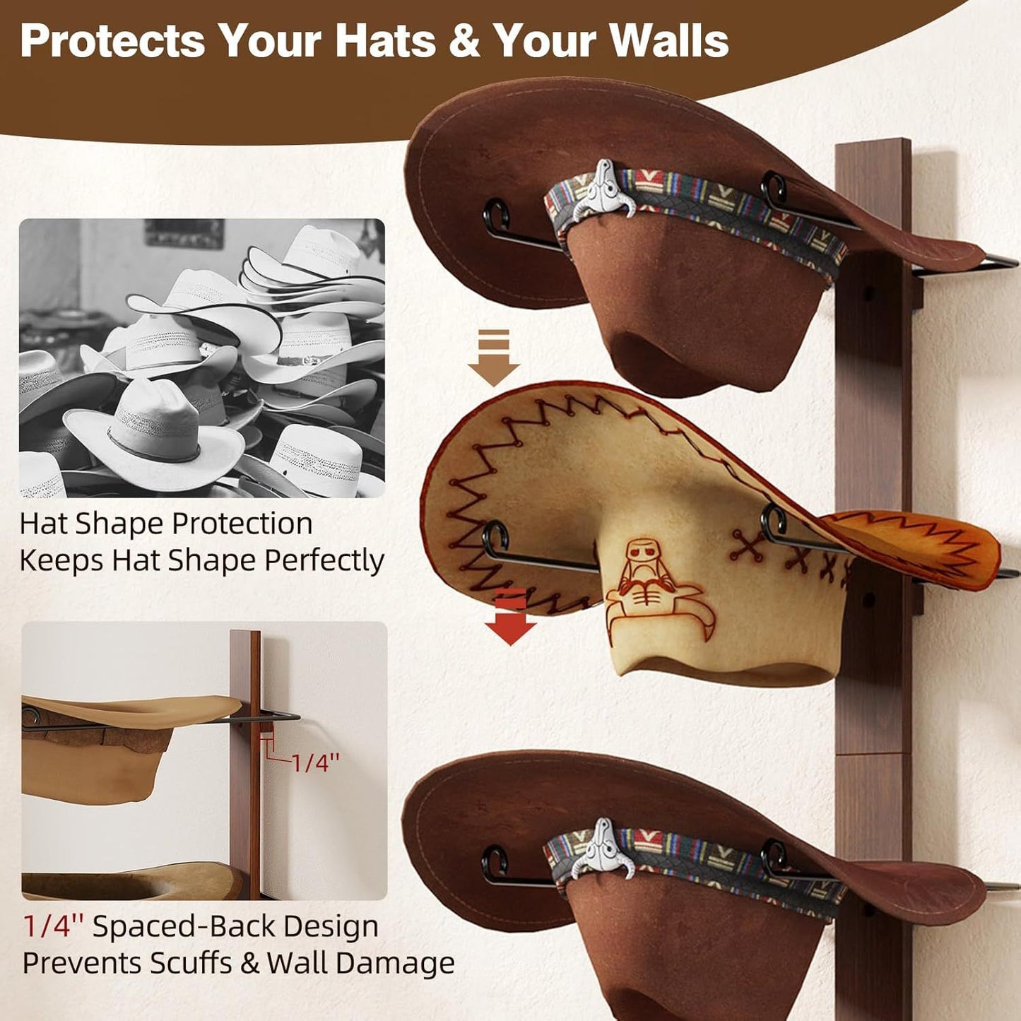 Vintage Rustic Wooden Hat Rack